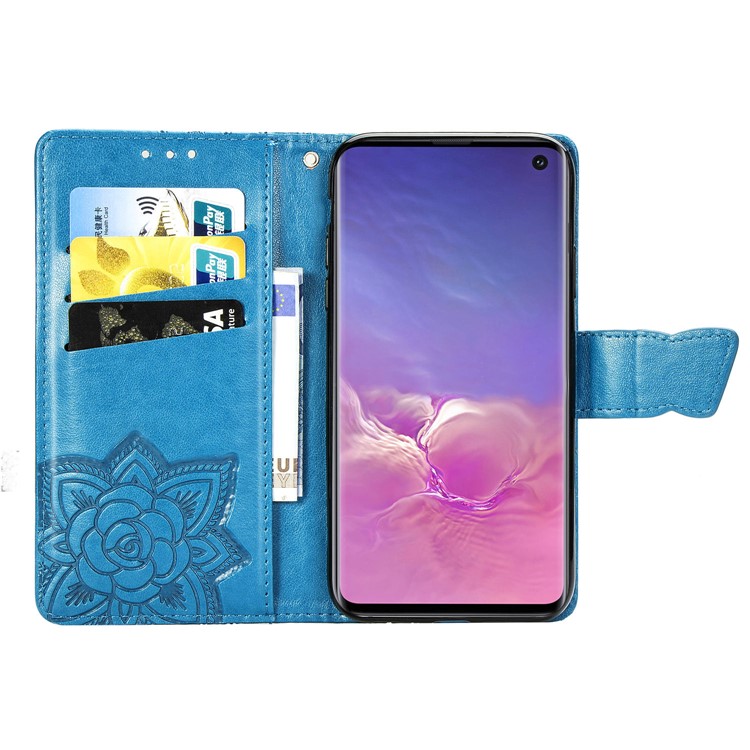 Imprint Butterfly Flower Leather Wallet Stand Phone Cover for Samsung Galaxy S10 - Blue-4