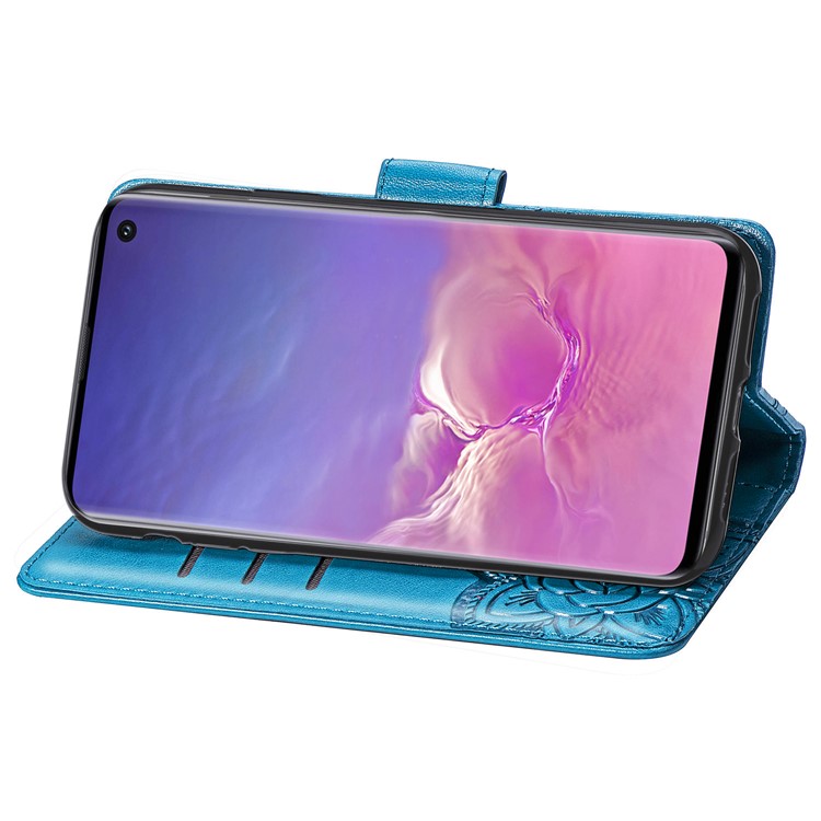 Imprint Butterfly Flower Leather Wallet Stand Phone Cover for Samsung Galaxy S10 - Blue-5