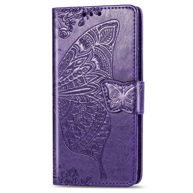 Imprint Butterfly Flower Leather Wallet Stand Phone Cover for Samsung Galaxy S10 - Dark Purple-2