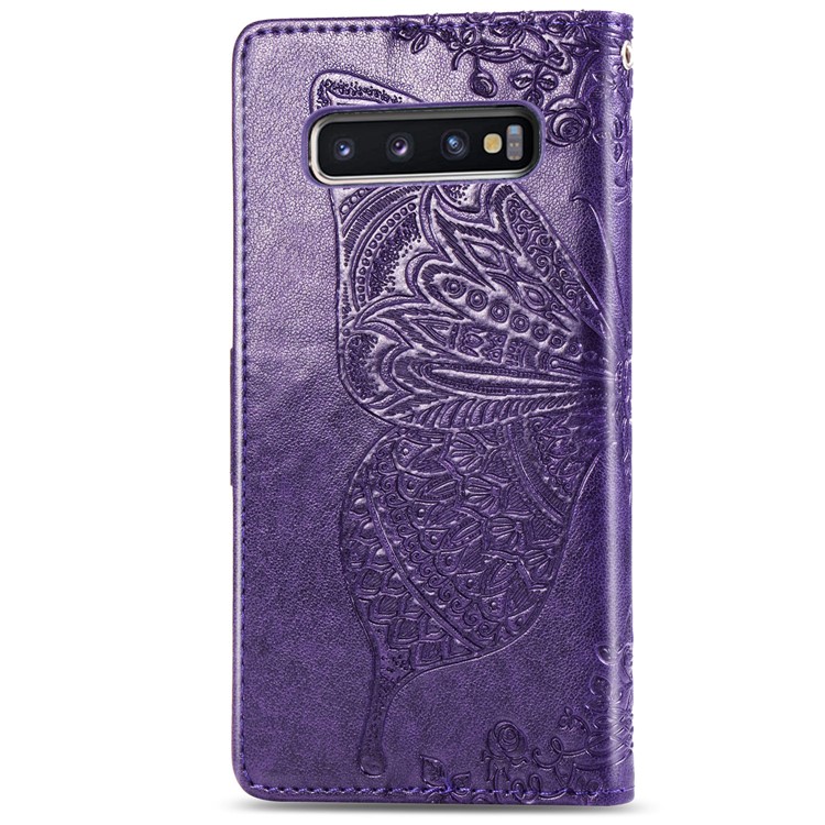 Imprint Butterfly Flower Leather Wallet Stand Phone Cover for Samsung Galaxy S10 - Dark Purple-3