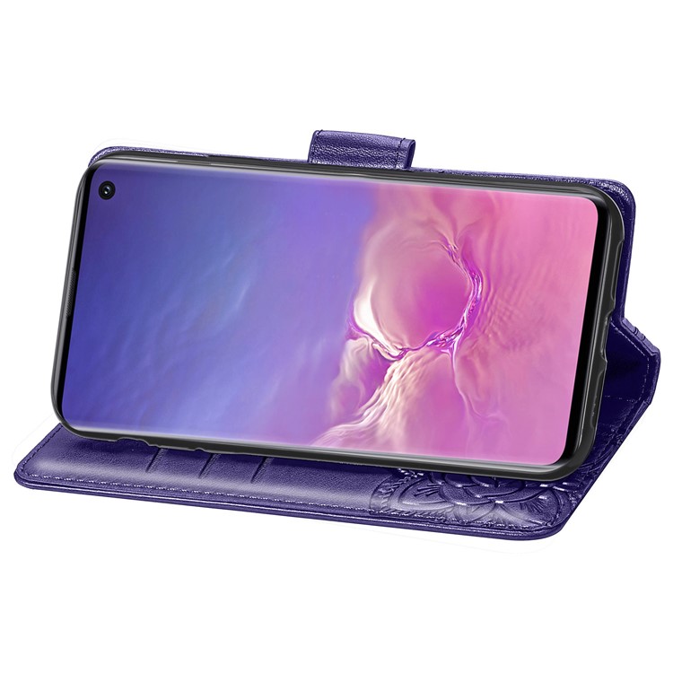 Imprint Butterfly Flower Leather Wallet Stand Phone Cover for Samsung Galaxy S10 - Dark Purple-5