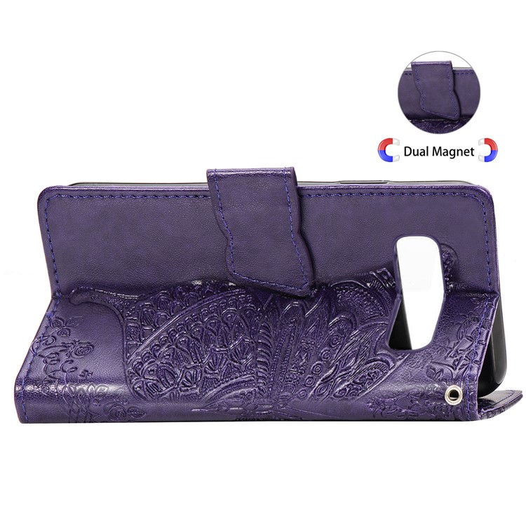 Imprint Butterfly Flower Leather Wallet Stand Phone Cover for Samsung Galaxy S10 - Dark Purple-6