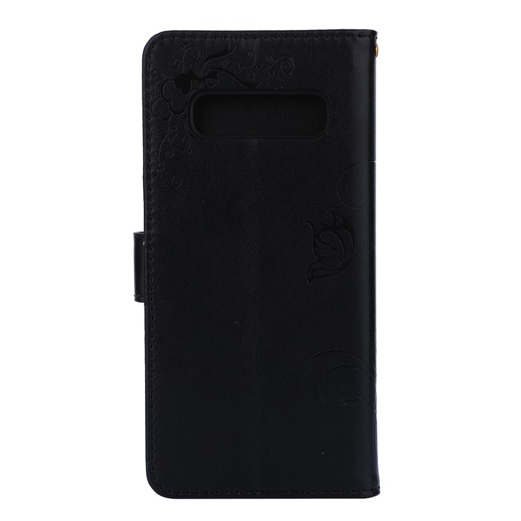 For Samsung Galaxy S10 Imprint Ant Flower Leather Wallet Cover with Strap - Black-2