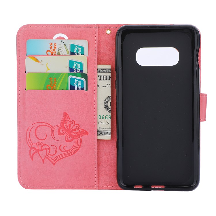 Imprint Butterfly Heart Leather Phone Case for Samsung Galaxy S10e - Pink-3