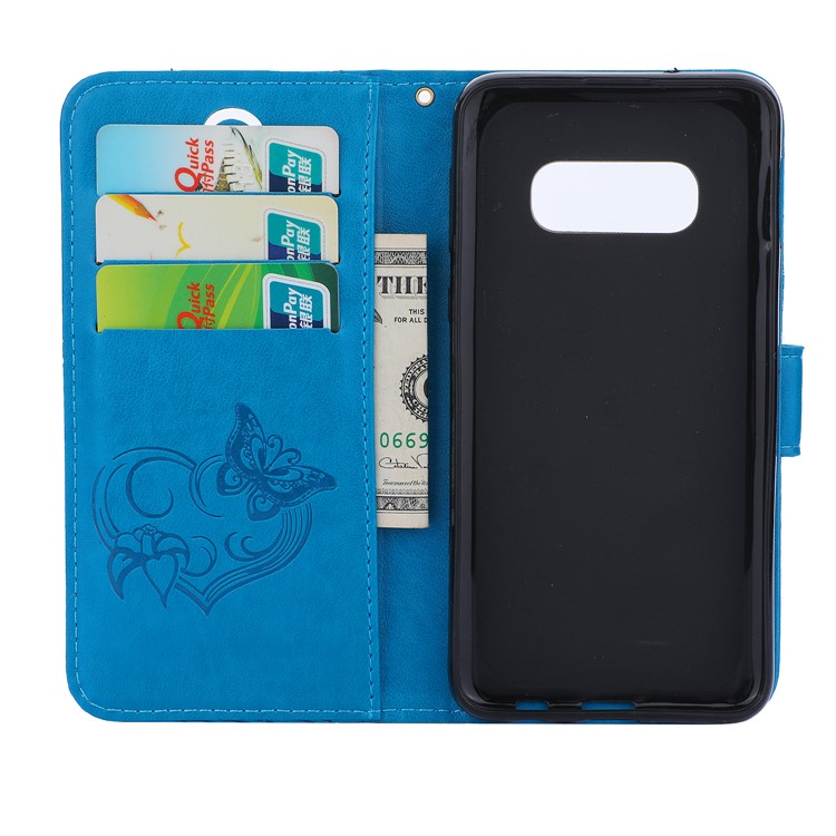 Imprint Butterfly Heart Leather Phone Case for Samsung Galaxy S10e - Blue-3