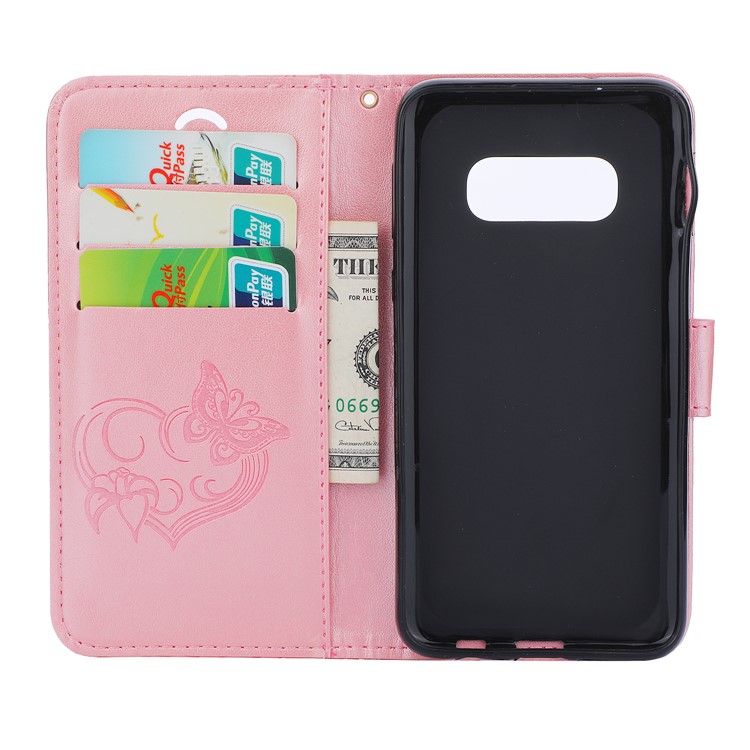 Imprint Butterfly Heart Leather Phone Case for Samsung Galaxy S10e - Rose Gold-3