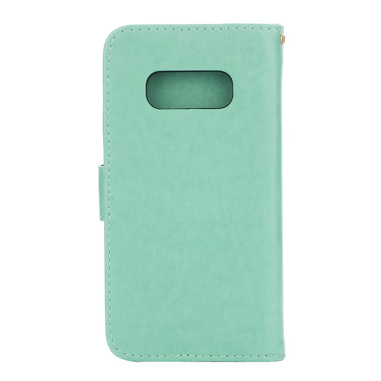 Imprint Butterfly Heart Leather Phone Case for Samsung Galaxy S10e - Cyan-2