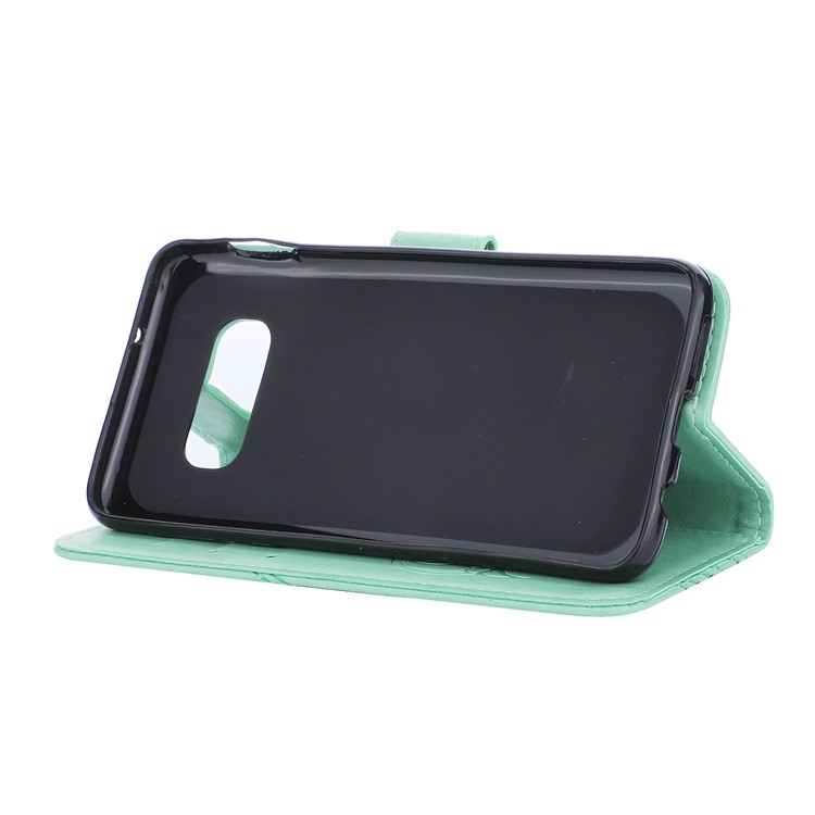 Imprint Butterfly Heart Leather Phone Case for Samsung Galaxy S10e - Cyan-5