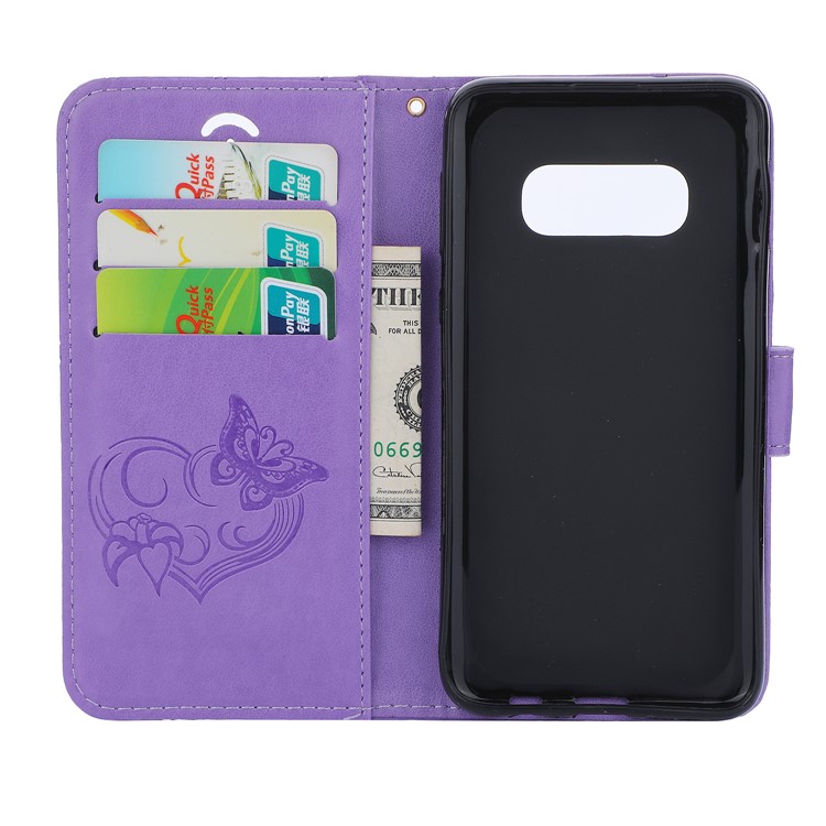 Coque De Téléphone En Cuir Coeur De Papillon Pour Samsung Galaxy S10e - Violet Clair-2