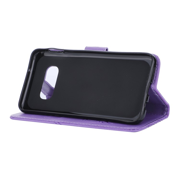 Coque De Téléphone En Cuir Coeur De Papillon Pour Samsung Galaxy S10e - Violet Clair-4