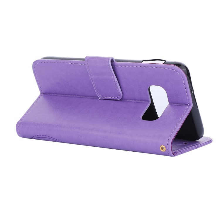 Coque De Téléphone En Cuir Coeur De Papillon Pour Samsung Galaxy S10e - Violet Clair-5