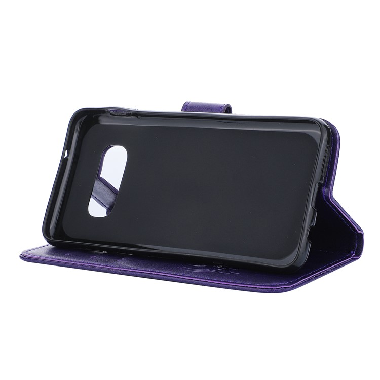 Imprint Butterfly Heart Leather Phone Case for Samsung Galaxy S10e - Dark Purple-4