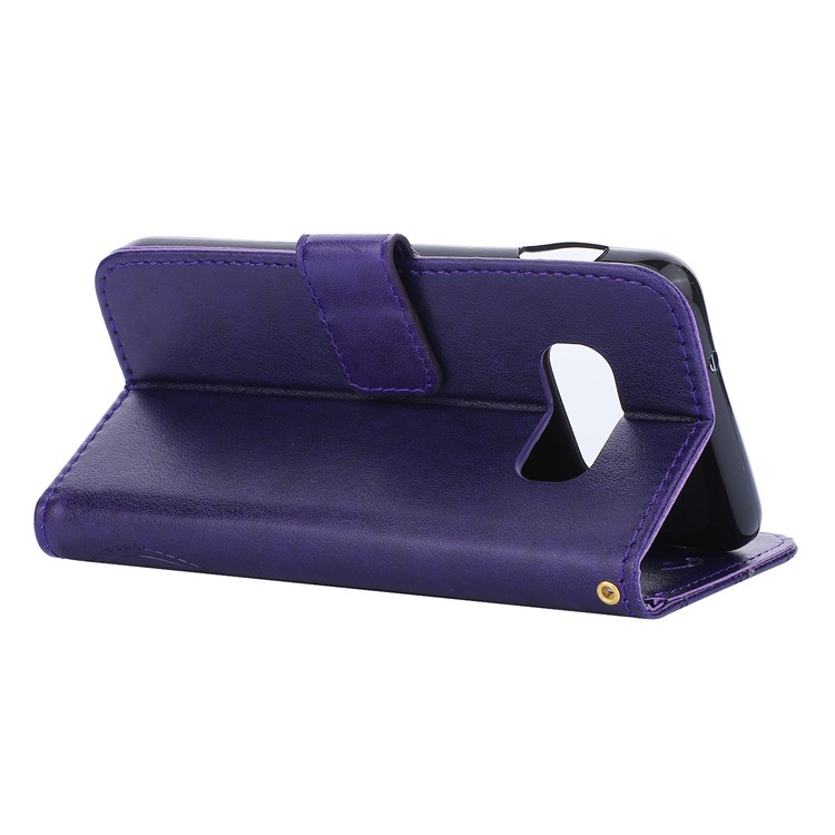 Imprint Butterfly Heart Leather Phone Case for Samsung Galaxy S10e - Dark Purple-5