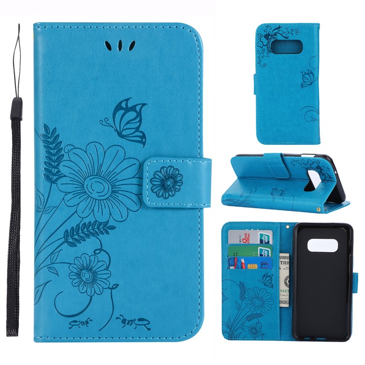 

Imprint Ant Flower Leather Cell Phone Case with Wallet Stand for Samsung Galaxy S10e - Blue, Galaxy S10e