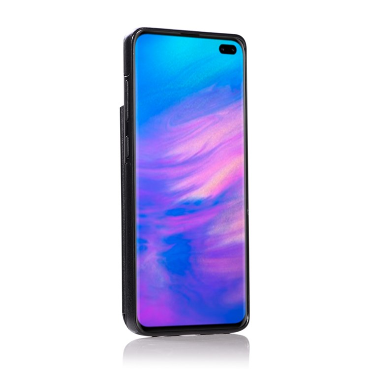 Imprint Card Holder PU Leather Coated TPU Case with Kickstand for Samsung Galaxy S10 Plus - Black-4