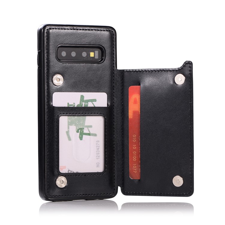 Imprint Card Holder PU Leather Coated TPU Case with Kickstand for Samsung Galaxy S10 Plus - Black-5