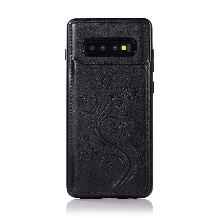 Imprint Card Holder PU Leather Coated TPU Case with Kickstand for Samsung Galaxy S10 Plus - Black-7