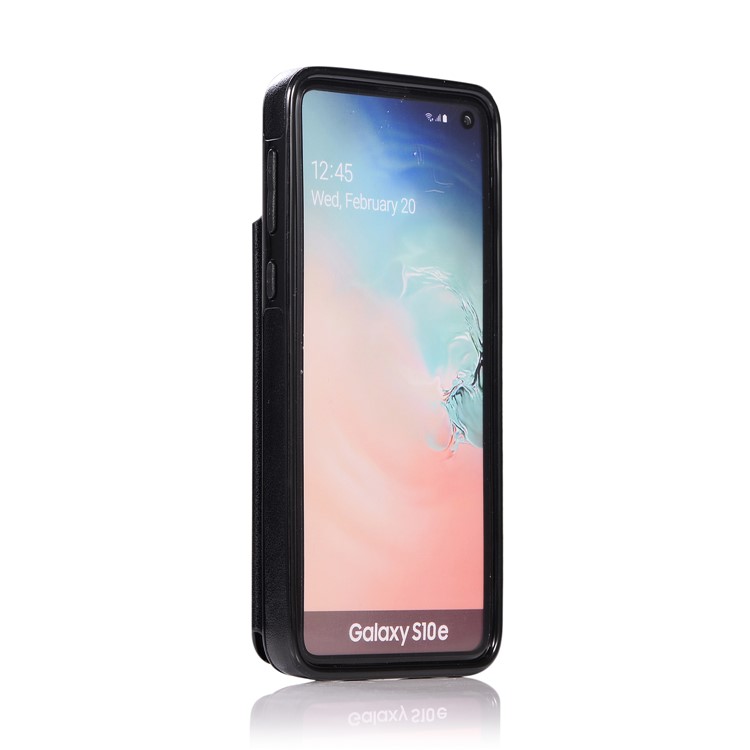 Imprint Card Holder PU Leather Coated TPU Case with Kickstand for Samsung Galaxy S10e - Black-4