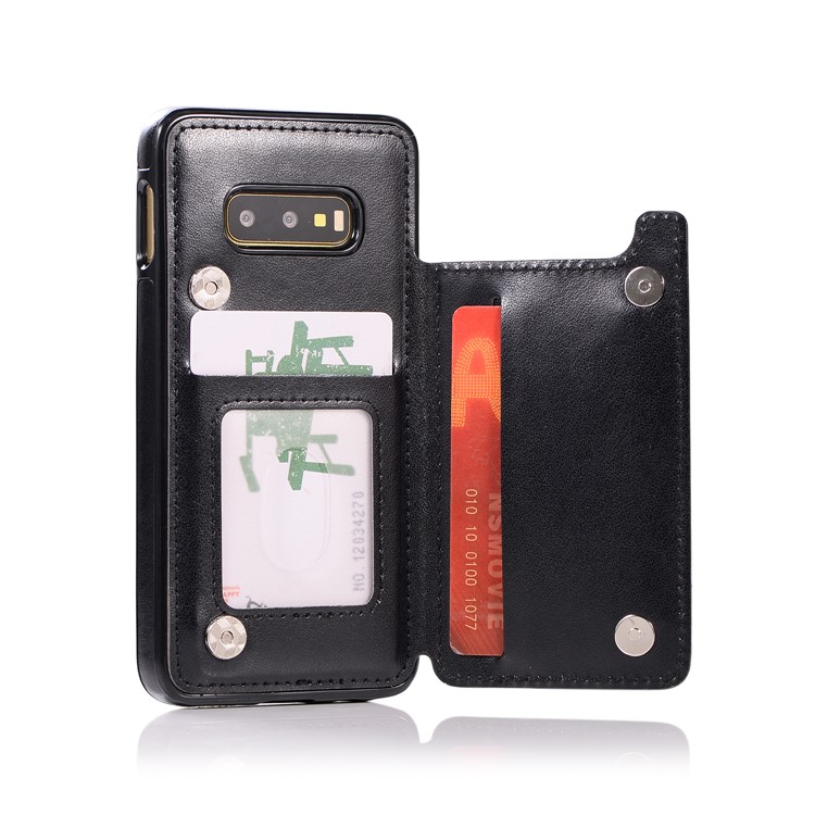 Imprint Card Holder PU Leather Coated TPU Case with Kickstand for Samsung Galaxy S10e - Black-5