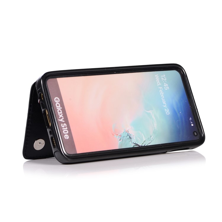Imprint Card Holder PU Leather Coated TPU Case with Kickstand for Samsung Galaxy S10e - Black-6