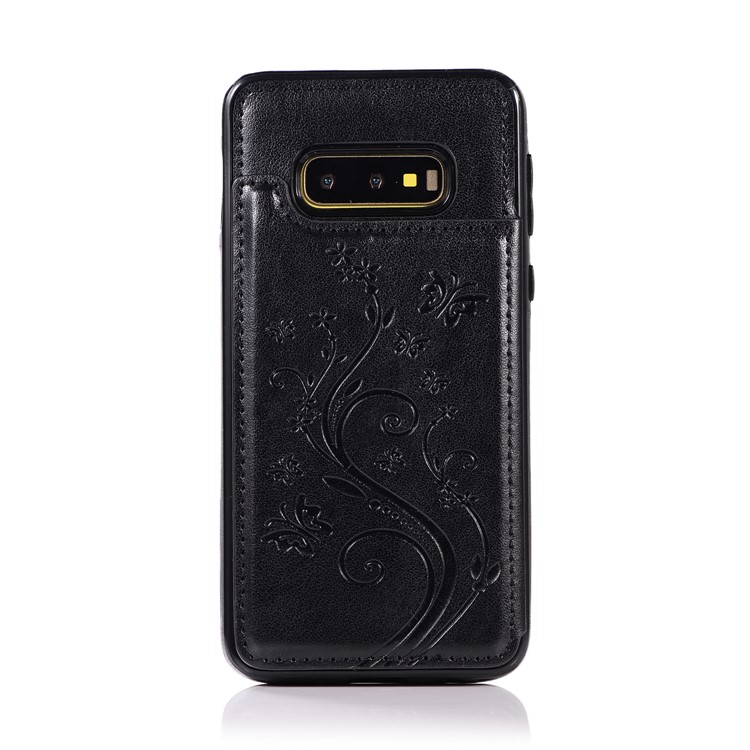 Imprint Card Holder PU Leather Coated TPU Case with Kickstand for Samsung Galaxy S10e - Black-7
