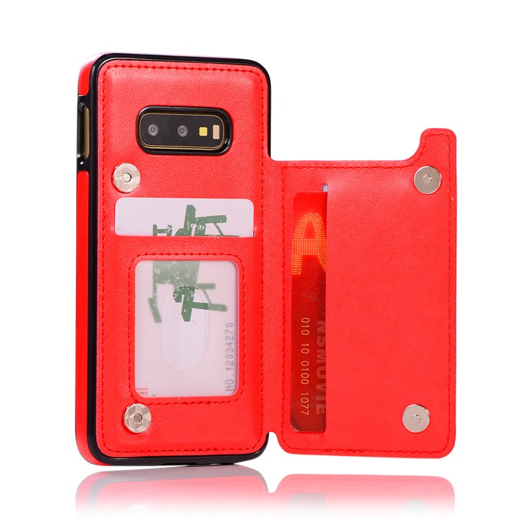 Imprint Card Holder PU Leather Coated TPU Case with Kickstand for Samsung Galaxy S10e - Red-2