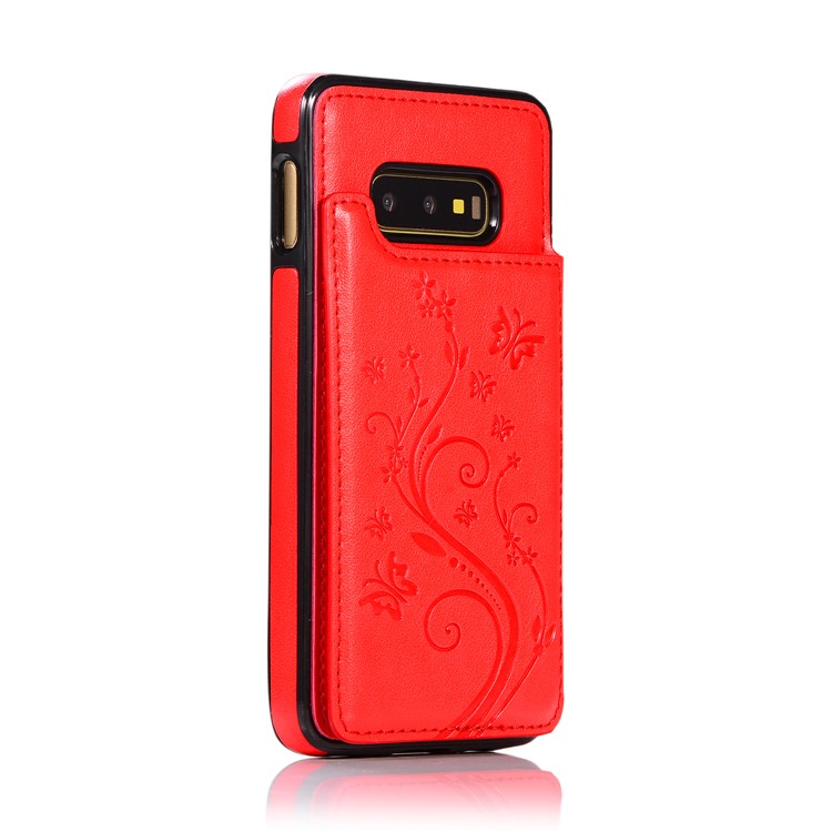 Imprint Card Holder PU Leather Coated TPU Case with Kickstand for Samsung Galaxy S10e - Red-3