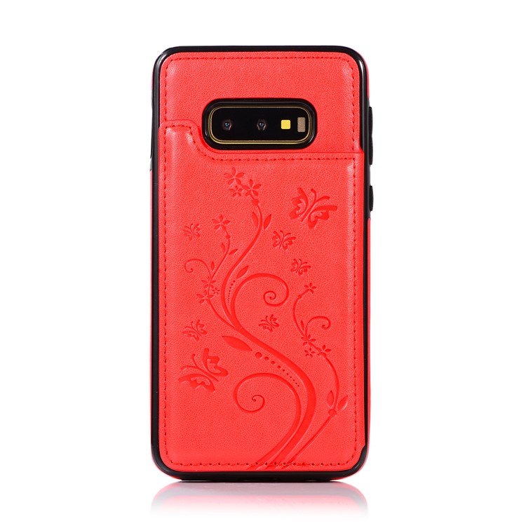 Imprint Card Holder PU Leather Coated TPU Case with Kickstand for Samsung Galaxy S10e - Red-4