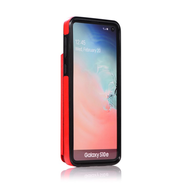 Imprint Card Holder PU Leather Coated TPU Case with Kickstand for Samsung Galaxy S10e - Red-7