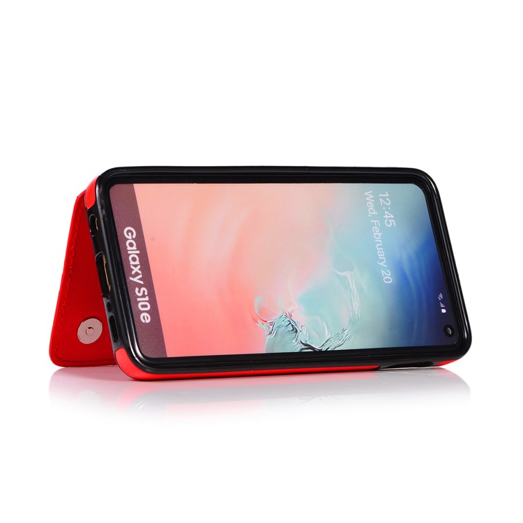Imprint Card Holder PU Leather Coated TPU Case with Kickstand for Samsung Galaxy S10e - Red-8