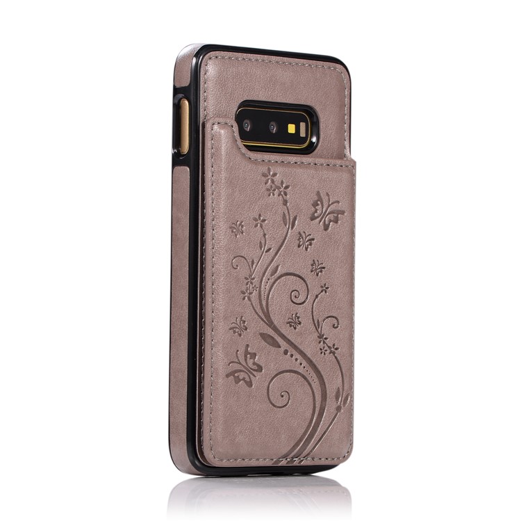 Imprint Card Holder PU Leather Coated TPU Case with Kickstand for Samsung Galaxy S10e - Grey-2