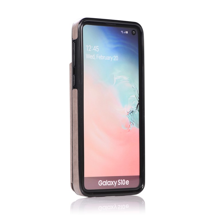 Imprint Card Holder PU Leather Coated TPU Case with Kickstand for Samsung Galaxy S10e - Grey-4