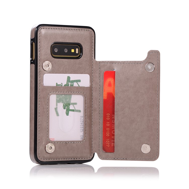 Imprint Card Holder PU Leather Coated TPU Case with Kickstand for Samsung Galaxy S10e - Grey-5