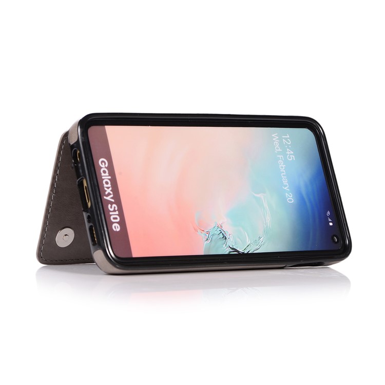 Imprint Card Holder PU Leather Coated TPU Case with Kickstand for Samsung Galaxy S10e - Grey-6