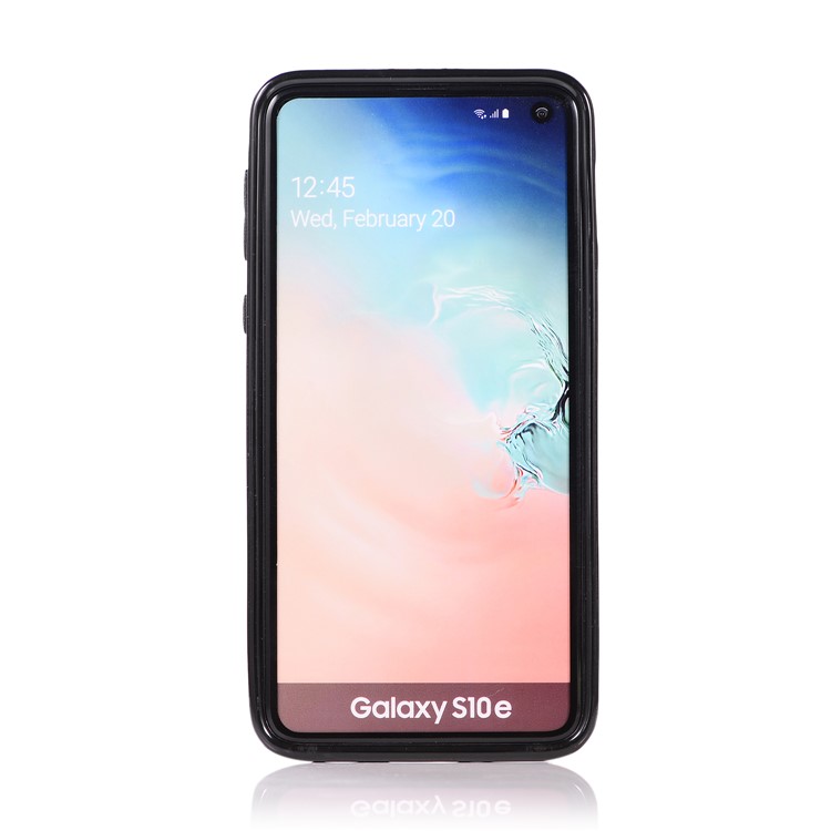 Imprint Card Holder PU Leather Coated TPU Case with Kickstand for Samsung Galaxy S10e - Grey-7