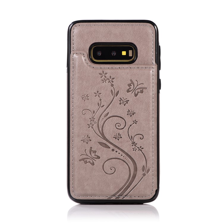 Imprint Card Holder PU Leather Coated TPU Case with Kickstand for Samsung Galaxy S10e - Grey-8