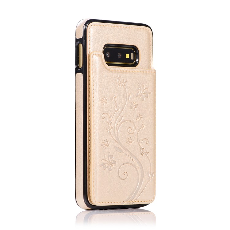 Imprint Card Holder PU Leather Coated TPU Case with Kickstand for Samsung Galaxy S10e - Gold-2