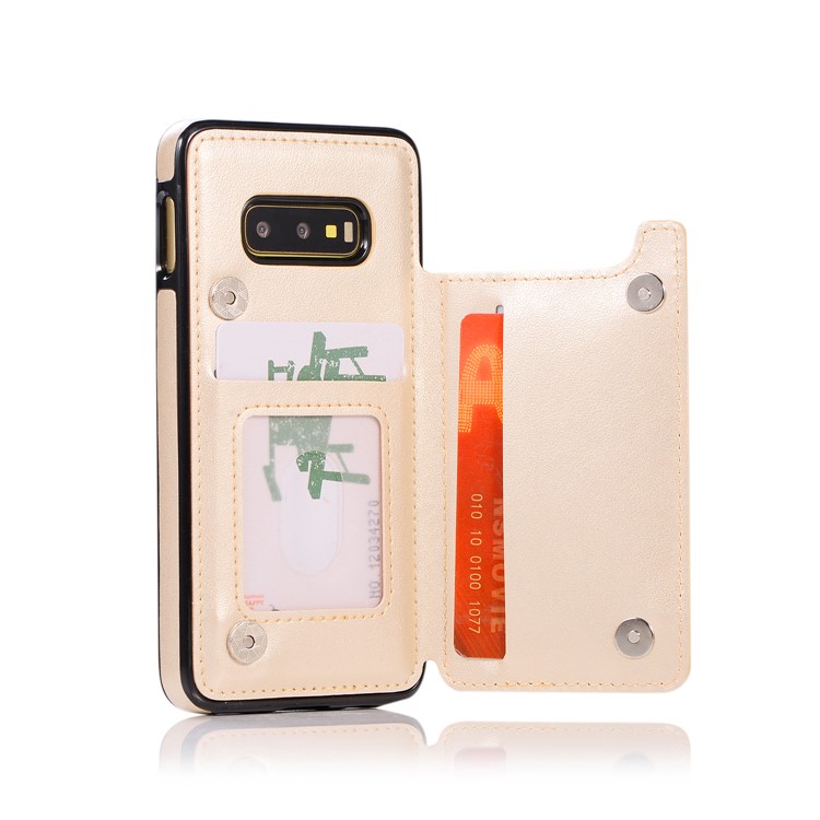 Imprint Card Holder PU Leather Coated TPU Case with Kickstand for Samsung Galaxy S10e - Gold-4