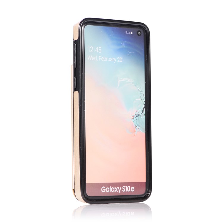Imprint Card Holder PU Leather Coated TPU Case with Kickstand for Samsung Galaxy S10e - Gold-5