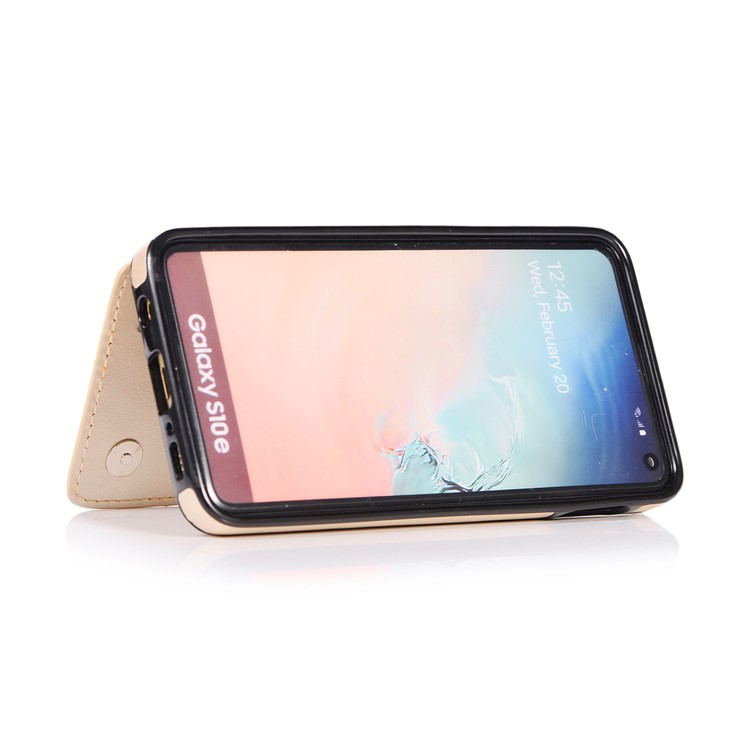 Imprint Card Holder PU Leather Coated TPU Case with Kickstand for Samsung Galaxy S10e - Gold-6