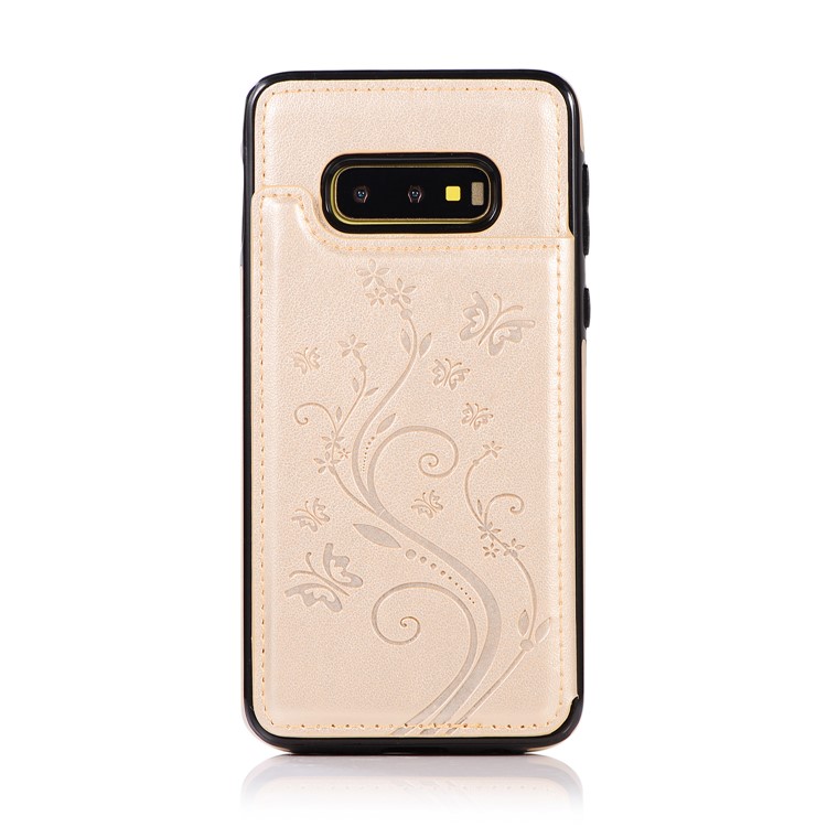 Imprint Card Holder PU Leather Coated TPU Case with Kickstand for Samsung Galaxy S10e - Gold-7