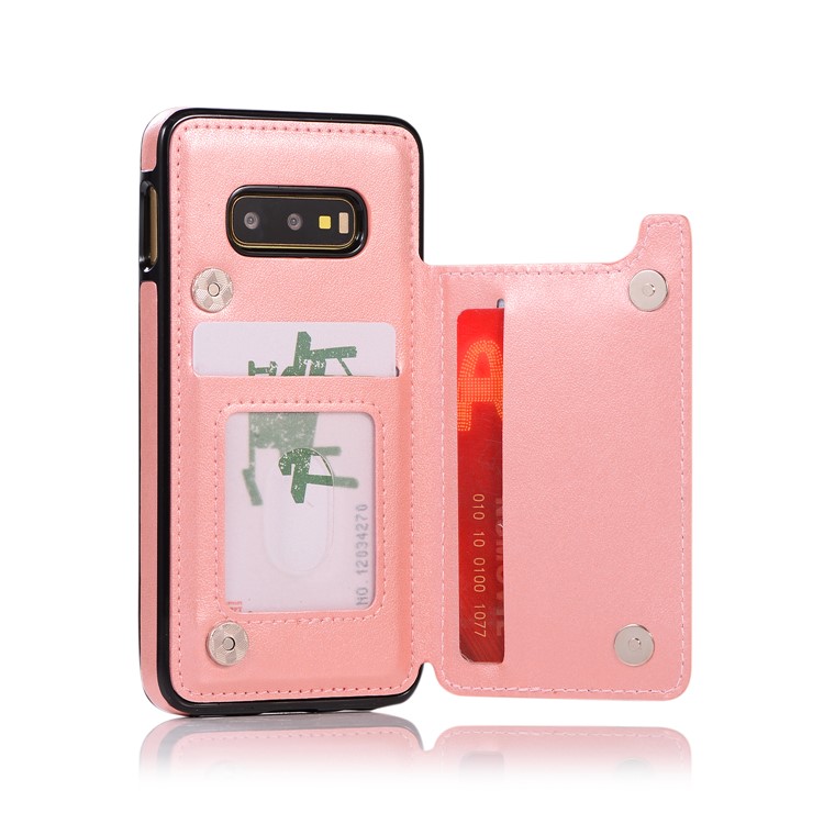 Imprint Card Holder PU Leather Coated TPU Case with Kickstand for Samsung Galaxy S10e - Rose Gold-4
