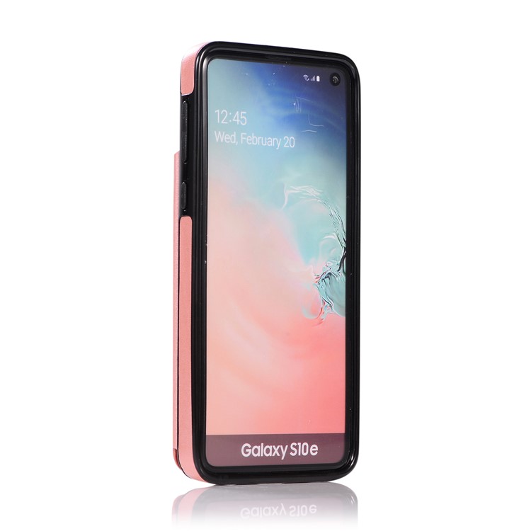 Imprint Card Holder PU Leather Coated TPU Case with Kickstand for Samsung Galaxy S10e - Rose Gold-5