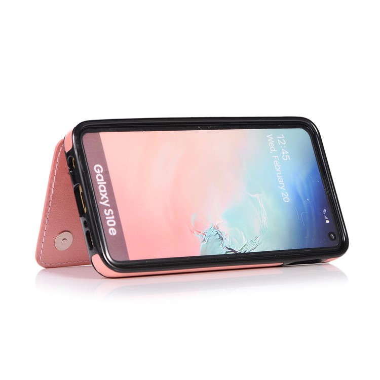 Imprint Card Holder PU Leather Coated TPU Case with Kickstand for Samsung Galaxy S10e - Rose Gold-6