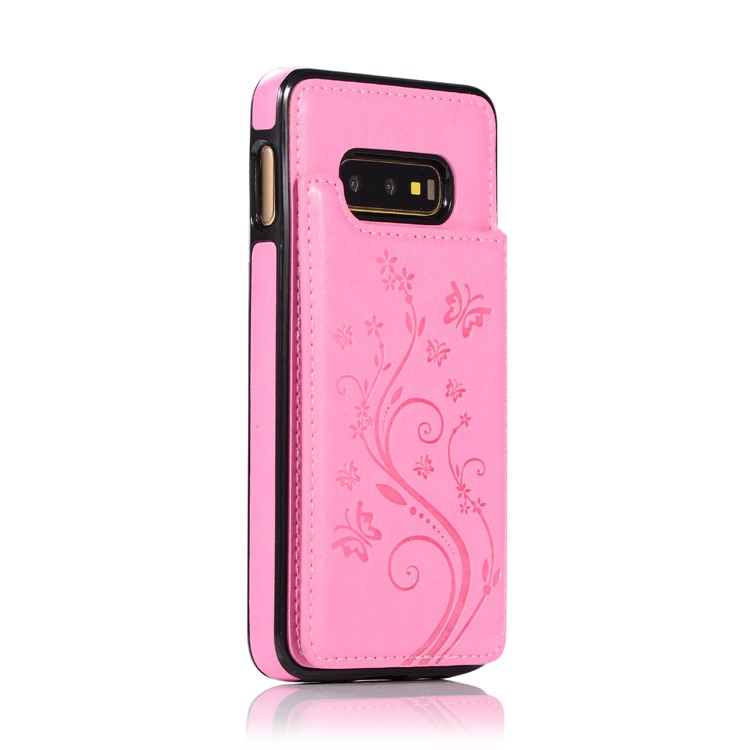 Imprint Card Holder PU Leather Coated TPU Case with Kickstand for Samsung Galaxy S10e - Pink-2