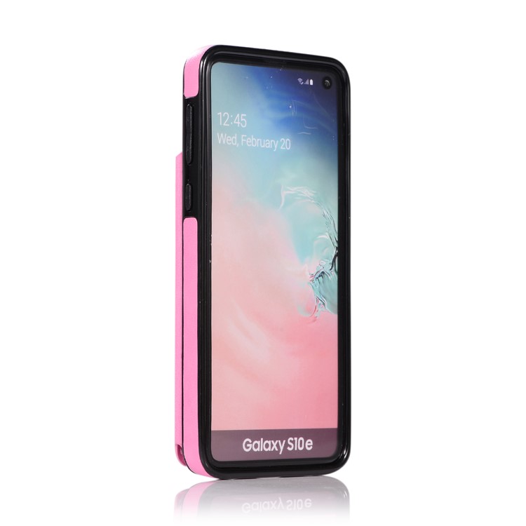 Imprint Card Holder PU Leather Coated TPU Case with Kickstand for Samsung Galaxy S10e - Pink-4