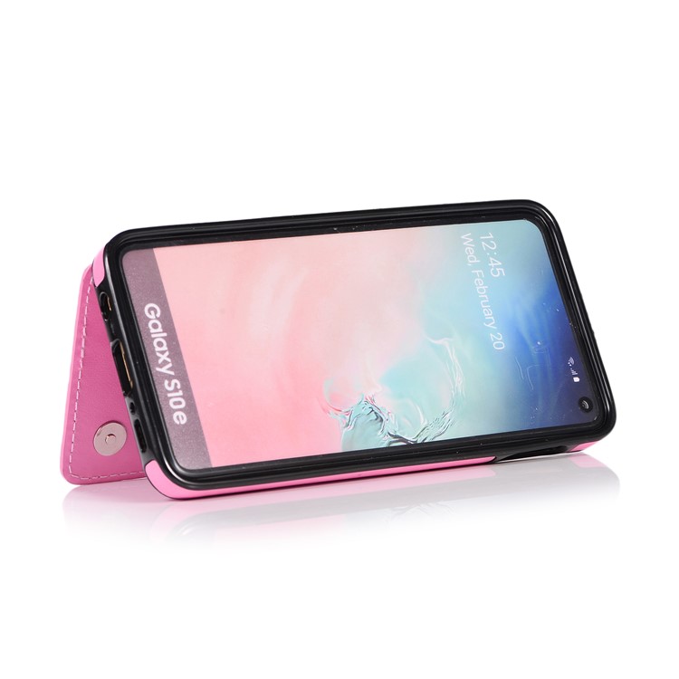 Imprint Card Holder PU Leather Coated TPU Case with Kickstand for Samsung Galaxy S10e - Pink-5