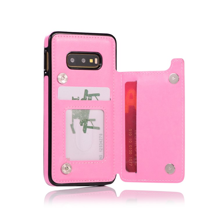 Imprint Card Holder PU Leather Coated TPU Case with Kickstand for Samsung Galaxy S10e - Pink-6
