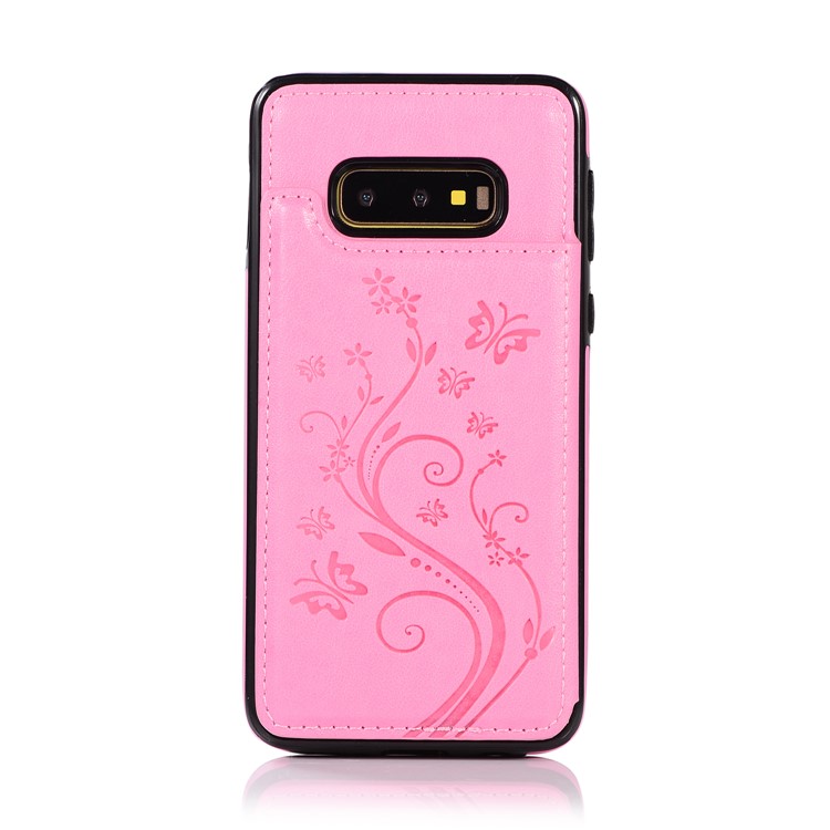 Imprint Card Holder PU Leather Coated TPU Case with Kickstand for Samsung Galaxy S10e - Pink-7