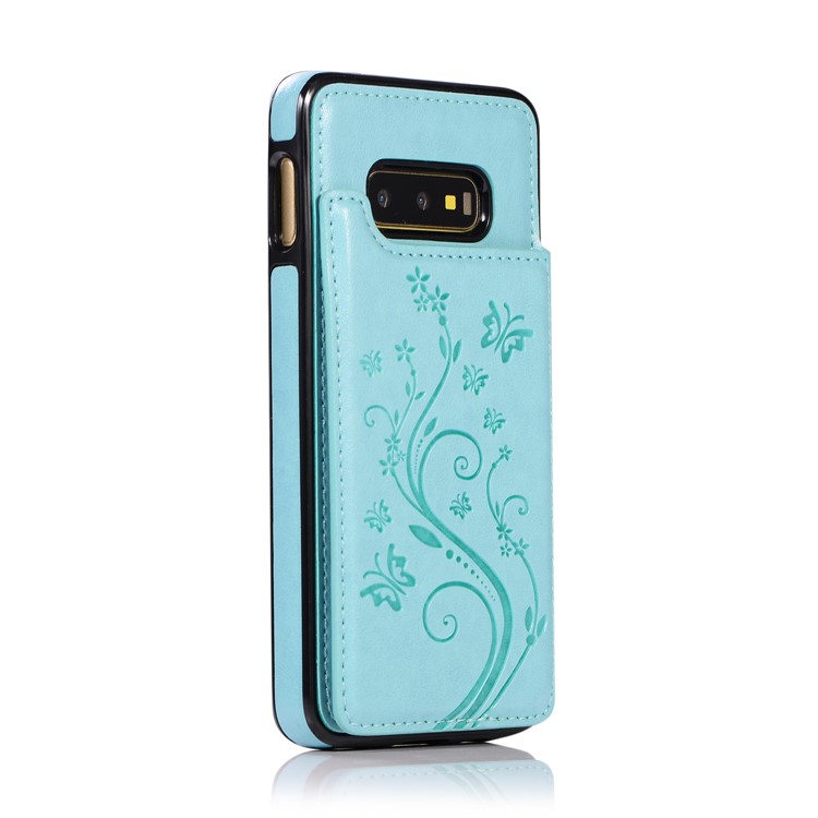 Imprint Card Holder PU Leather Coated TPU Case with Kickstand for Samsung Galaxy S10e - Baby Blue-2